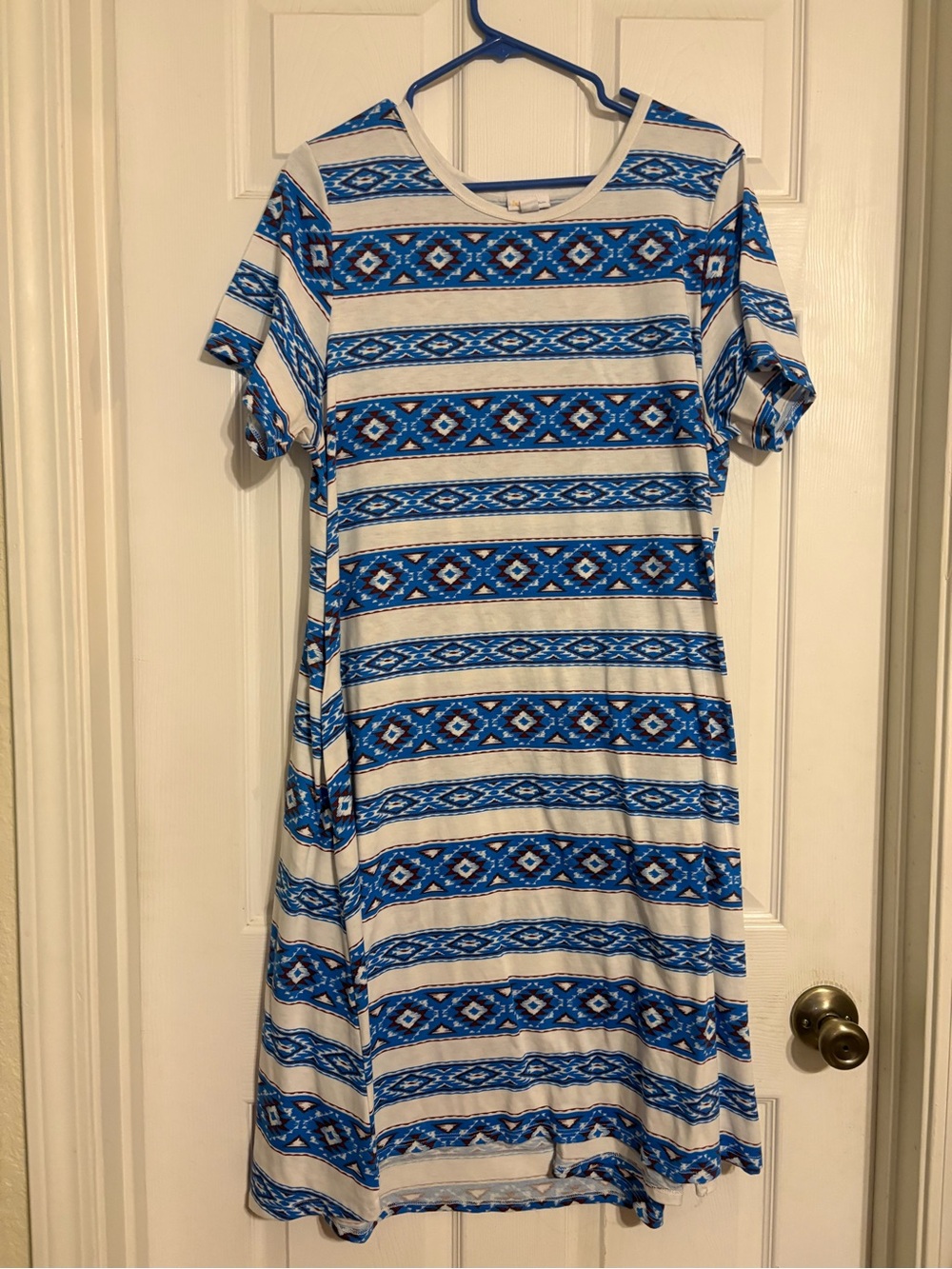 LuLaRoe Blue and White Striped Aztec Midi Dress
